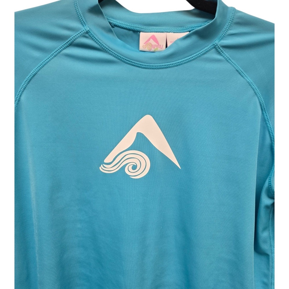 Kanu Surf Rash Guard Swim Shirt‎ Mens Large Turquoise Blue Graphic Long Sleeve